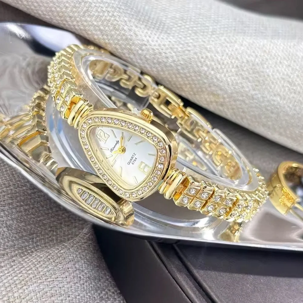 Vintage Gold Rhinestone Watch – Feminine Luxury Timepiece - Picture 4 of 9